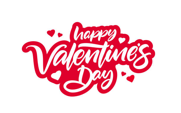 ilustrações de stock, clip art, desenhos animados e ícones de red calligraphic brush lettering composition of happy valentine's day. romantic greeting card - santa letter