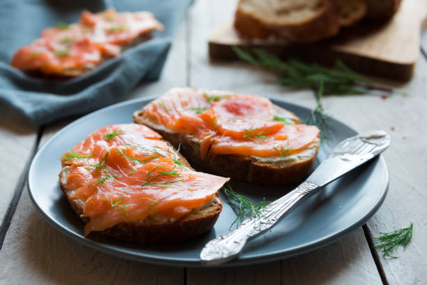 istock Sandwiches with smoked salmon and creamy cheese on bread 1201645344