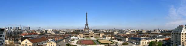 istock Paris panoramic view from above from UNESCO, on the military school and the Eiffel Tower 1201646330
