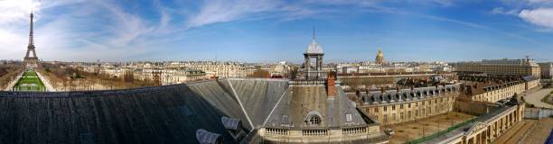 Panoramic aerial view of Paris, from the military school, Eiffel Tower, Invalides Panoramic aerial view of Paris, from the military school, Eiffel Tower, Invalides ecole stock pictures, royalty-free photos & images