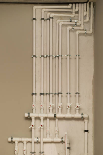 istock clean line white water pipes watering system pipe engineer design in underground. plastic white pipe heating manifold 1201646341