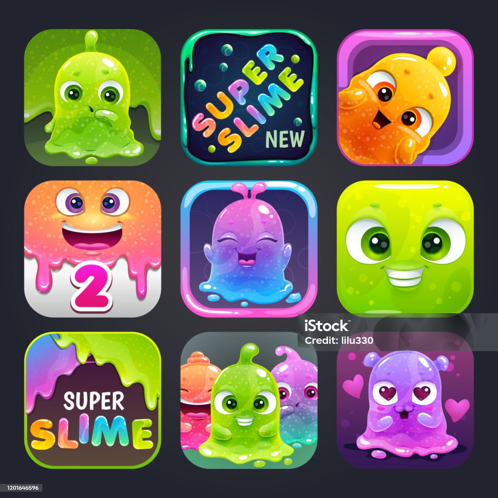 Funny Cartoon Colorful App Icons For Slime Game Logo Design Stock  Illustration - Download Image Now - iStock