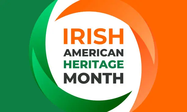 Vector illustration of Irish-American Heritage Month vector illustration, colors of the Irish flag. Abstract trend design for banner, poster, card and social media. Square composition with a round element.