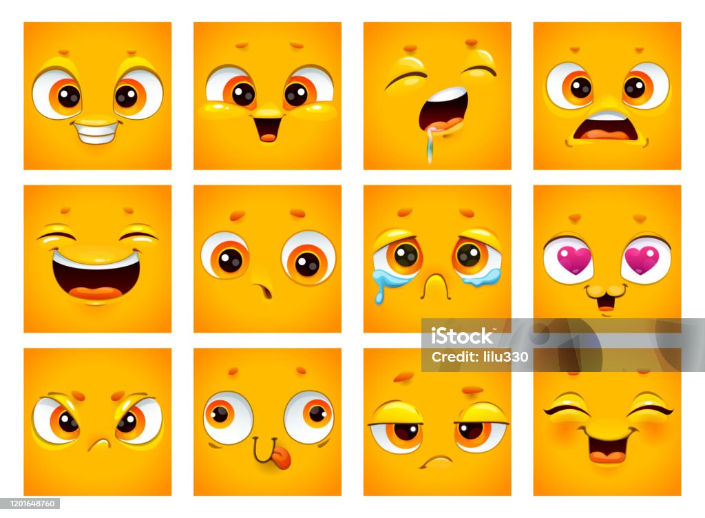 Emoji Face Collection Funny Cartoon Comic Square Yellow Faces On White Background Stock Illustration - Download Image Now - iStock Emoji Face Collection Funny Cartoon Comic Square Yellow Faces On White Background Stock Illustration - Download Image Now - iStock