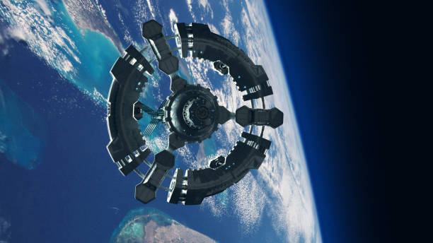 istock Space station in planet earth orbit. Space exploration. 1201650216