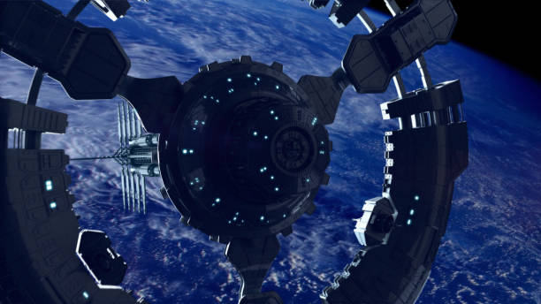 istock Space station in planet earth orbit. Space exploration. 1201650311