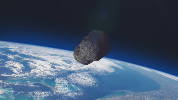 ASTEROID on a collision course with Planet Earth. Earth textures from NASA Public Domain Imagery asteroid belt photos stock pictures, royalty-free photos & images
