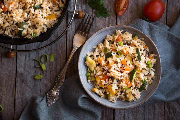 istock Rice with mixed vegetables, healthy vegetarian food 1201651712