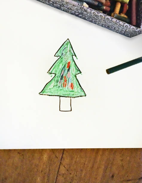 istock Child's Christmas tree drawing 1201652248