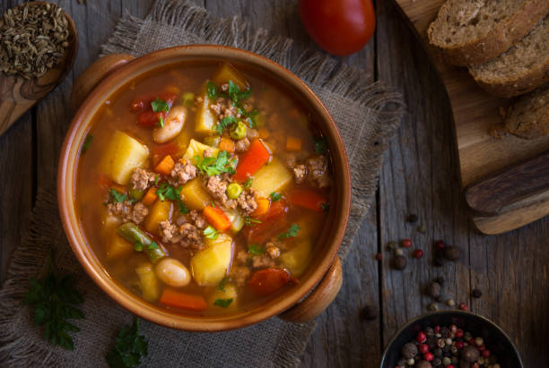 istock Delicious hamburger soup with meat and vegetables 1201652568