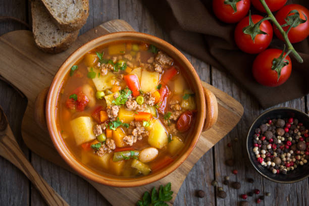 istock Delicious hamburger soup with meat and vegetables 1201652729