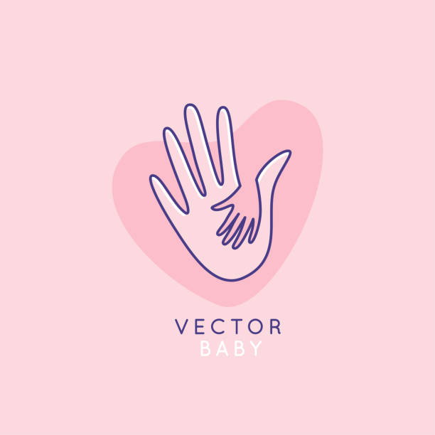 векторный шаблон дизайна логотипа и эмблема в простом стиле линии - рука родителя, держащая ребенка за руку - baby1 stock illustrations