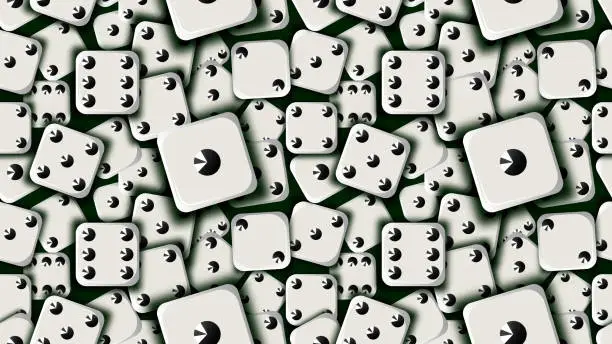 Vector illustration of Scattered dice, top view.