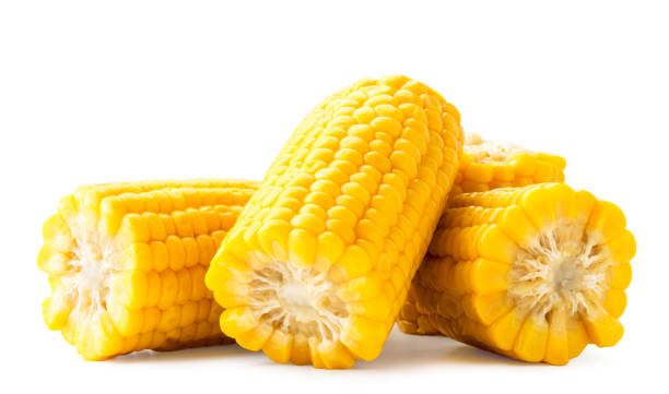istock Boiled corn slices close-up on a white background 1201653412