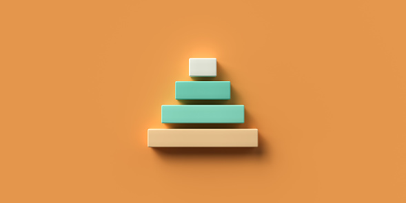 blocks formed as a pyramid on colorful background symbolizing a hierarchy - 3D rendered illustration