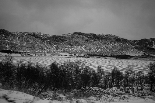 coastal landscape during winter with snow and very isolated, the place is called Eggum