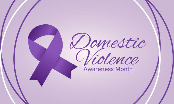 Domestic Violence Awareness Month in October. Celebrate annual in United States. Awareness purple ribbon. Day of Unity. Prevention campaign. Stop women abuse. Poster, banner and background. Vector vector art illustration