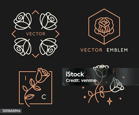 istock Vector logo design templates and monogram design elements in simple minimal style with roses 1201655944