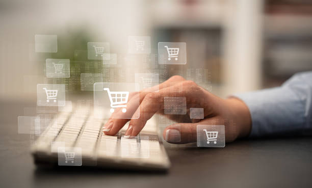 istock Hand typing on keyboard with store concept around 1201656895