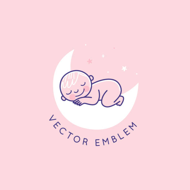 вектор логотип шаблон дизайна и эмблема в простом стиле линии - счастливый улыбающийся ребенок - baby1 stock illustrations