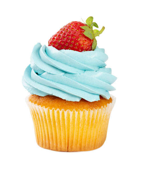 istock Cupcake with fresh strawberries and blue cream 1201660074