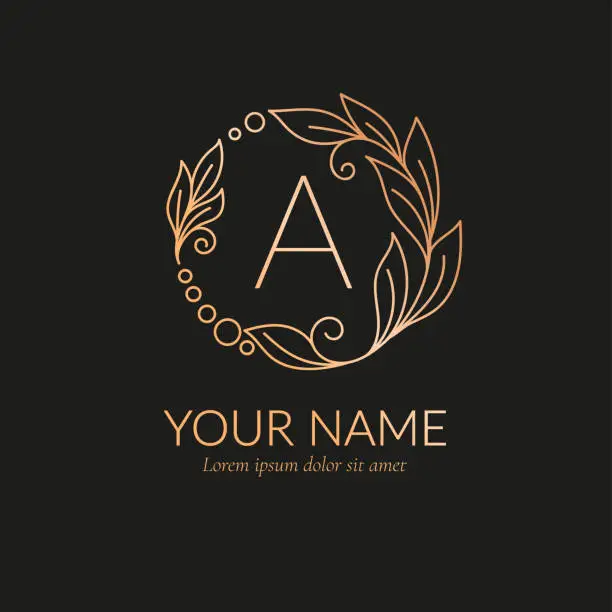 Vector illustration of Linear frame with decorative vector leaves. Elegant, classic elements. Can be used for jewelry, beauty and fashion industry. Great for logo, emblem, background or any desired idea.