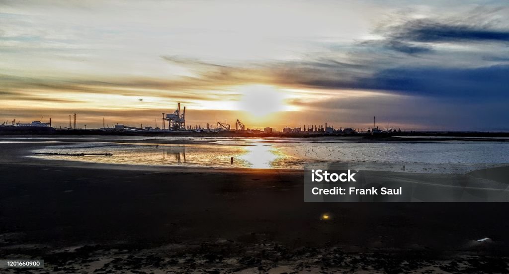 Sunset on the Tees Sunset on the river at low tide Teesside - Northeast England Stock Photo