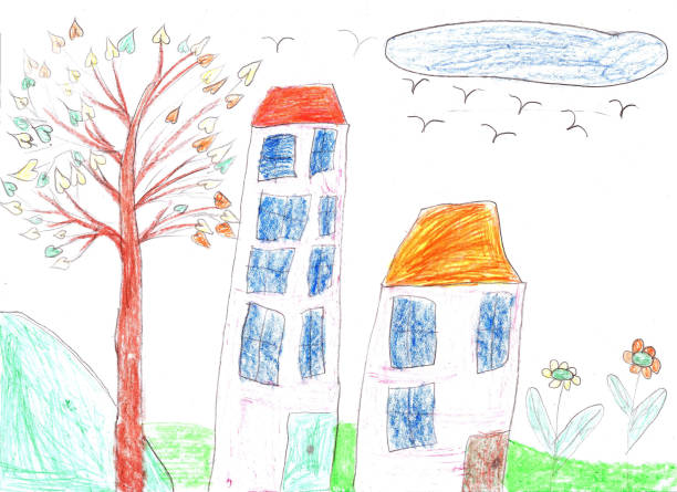 istock Child drawing of a family house 1201663034