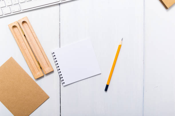 istock Place of work with recycled papers 1201663040