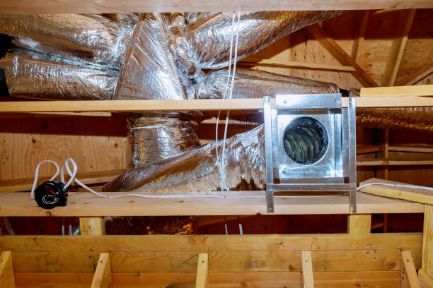 istock Construction new home with installed of HVAC vent in roofing 1201664592