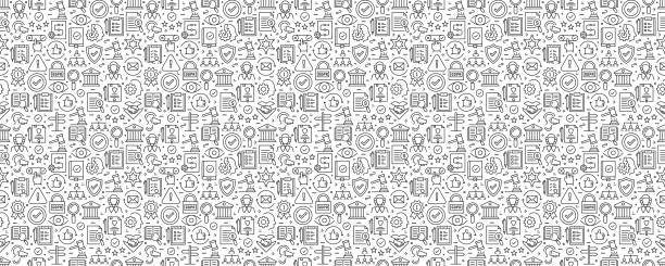 Compliance Related Seamless Pattern and Background with Line Icons Compliance Related Seamless Pattern and Background with Line Icons law patterns stock illustrations