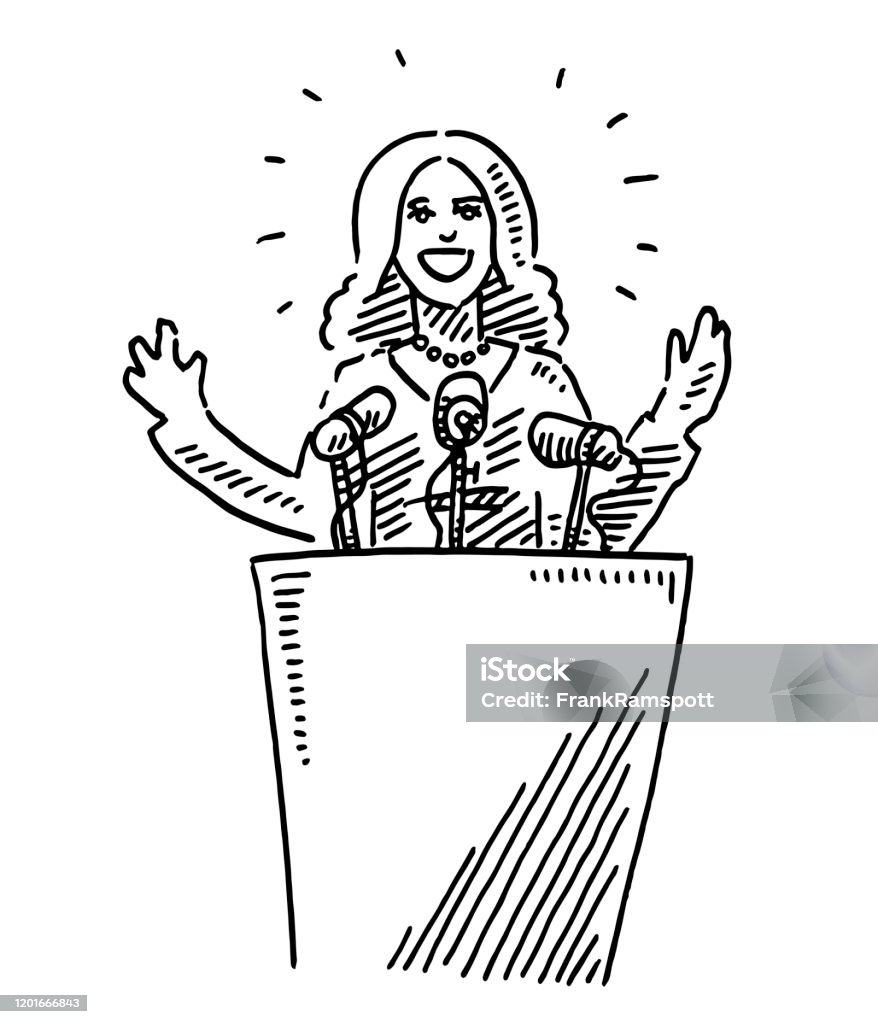 Female Leader Holding A Speech Drawing Stock Illustration Download
