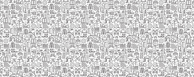 Construction Related Seamless Pattern and Background with Line Icons