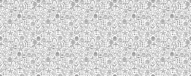 illustrations, cliparts, dessins animés et icônes de soutien à la clientèle related seamless pattern and background with line icons - faq it support internet support