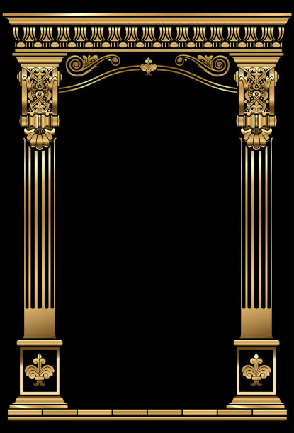 ilustraciones, imágenes clip art, dibujos animados e iconos de stock de marco de arco de lujo vintage vintage de oro antiguo clásico - temple classical greek greek culture architecture