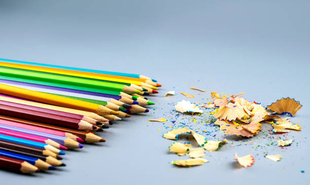 istock Multicolored pencils with wooden chips 1201672680