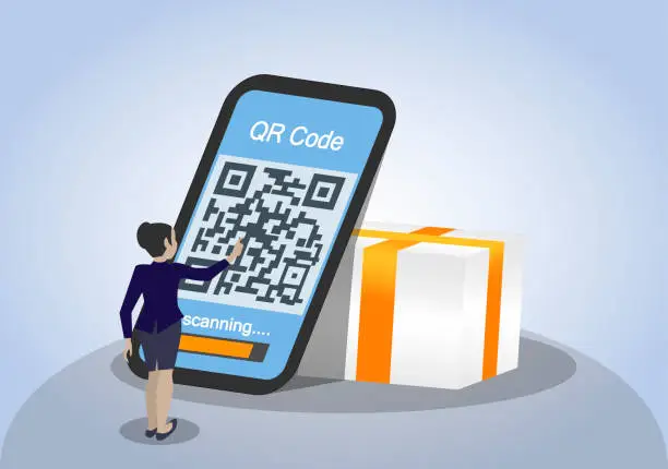 Vector illustration of Pay now by QR code. Online shoping by phone app. Pay now by smartphone.