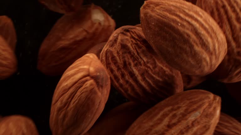 Close up of Almonds in the air