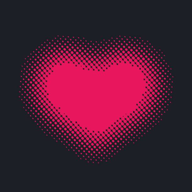 istock Love heart icon with abstract dots shape halftone pattern. Love heart valentine symbol sign isolated on minimal black background. Vector illustration. 1201674922