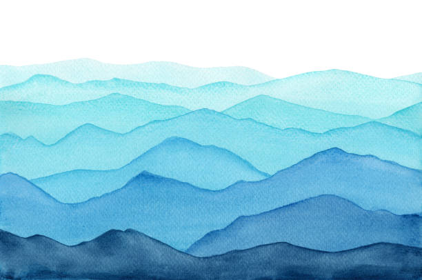 ilustraciones, imágenes clip art, dibujos animados e iconos de stock de índigo índigo azul claro olas de la acuarela montañas sobre fondo blanco - sky watercolour paints watercolor painting cloud