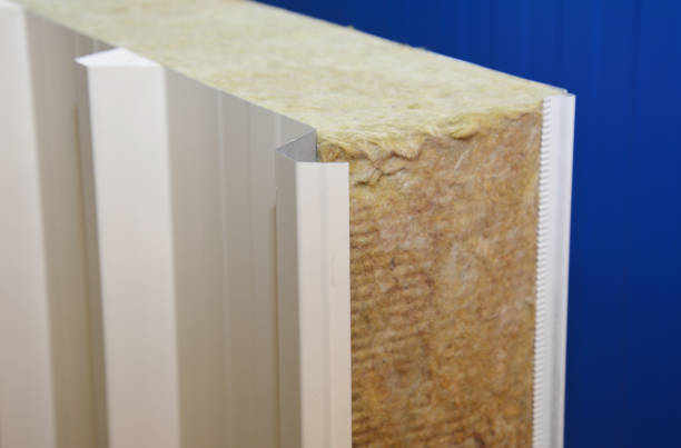 istock Metal profile sheets industrial construction wall with rock wool insulation for energy saving 1201678119