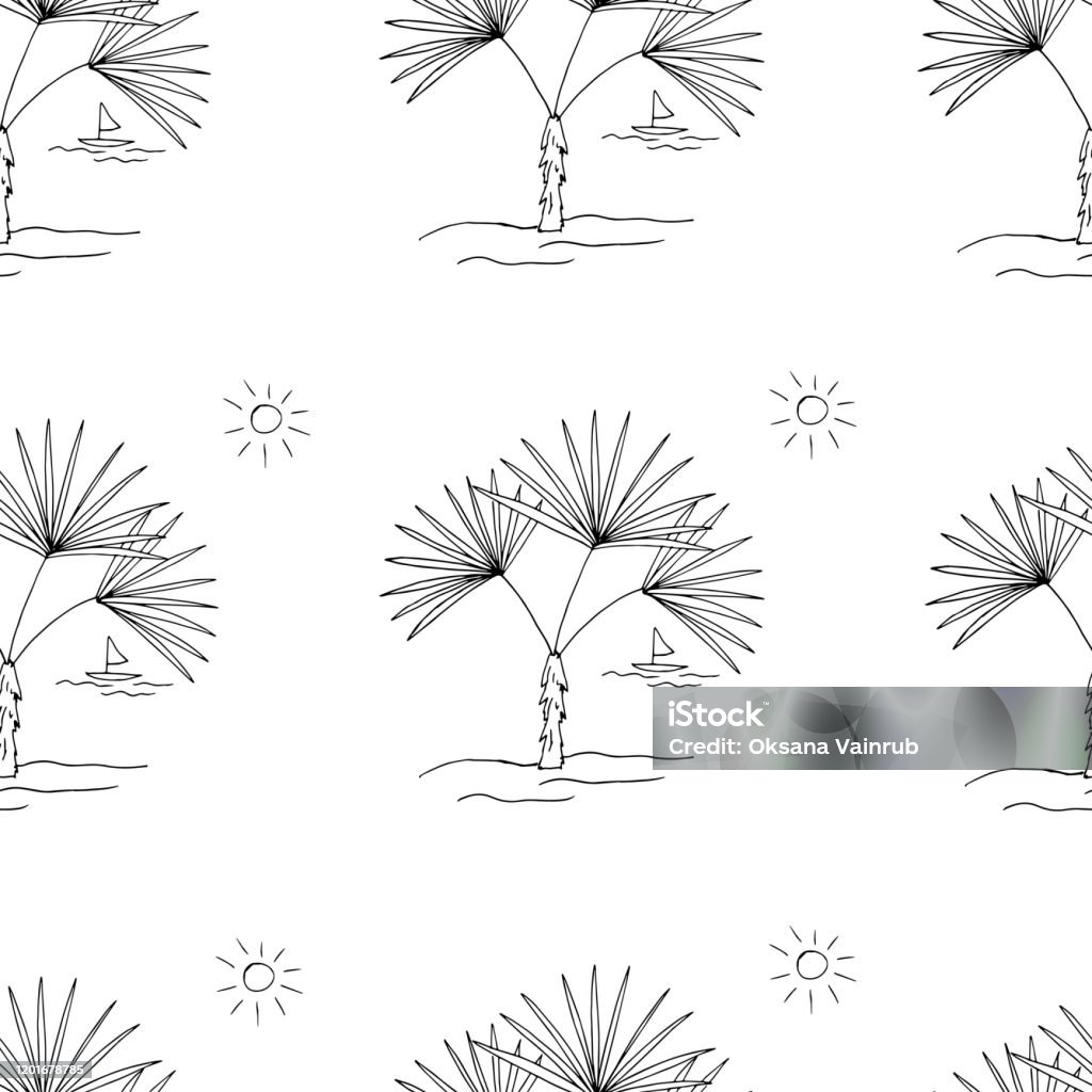 Palm Fan Pattern Fan Palm Seamless Pattern Line Art Vector Illustration Stock ...