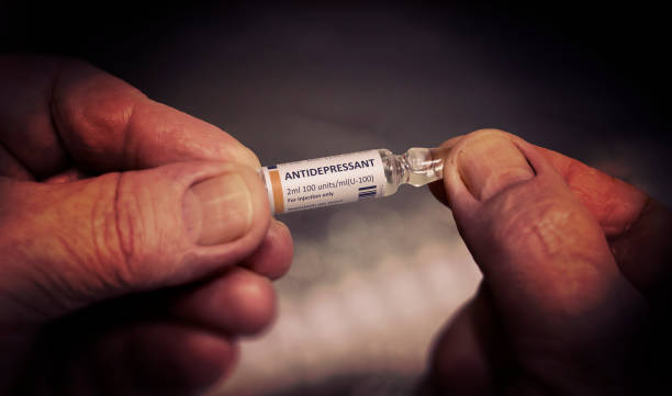 istock Injection of Antidepressant Glass Ampoule. 1201679444