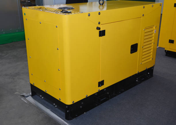 istock Standby power diesel backup generator in the house garage 1201682329