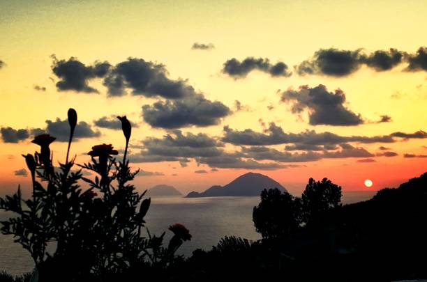 Sunset Aeolians Sunset in eolian island filicudi stock pictures, royalty-free photos & images