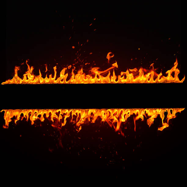 istock Blazing flame label isolated on black background 1201685788
