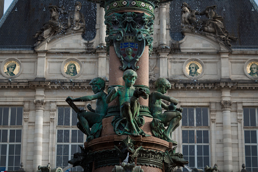 Detail of the porcelain fountain at Limoges, France. This fountain are located in the center of the Léon Betoulle Square, in front of the Limoges City Hall. Is worth to mention that this fountain was made whit porcelain due is the traditional  art of this city.