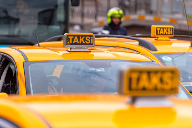Yellow TAXI in Turkey, Turkish Taxi in Istanbul in Turkey stock photo