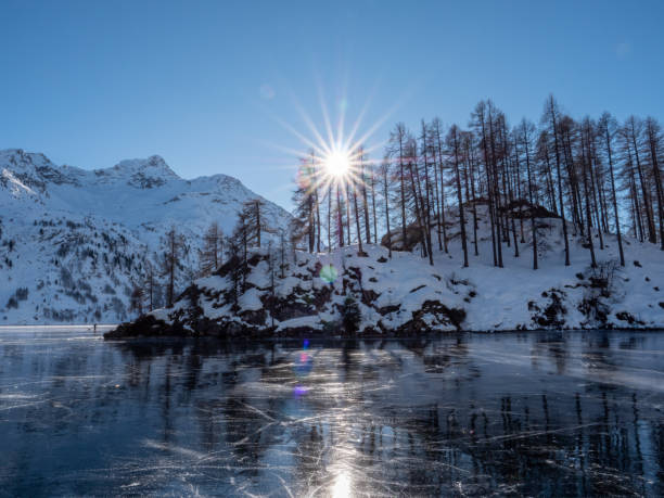 istock Frozen lake and snowcapped mountain in Switzerland 1201695598