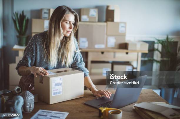 Help Of Technology In Delivery Business Stock Photo - Download Image Now - Internet, E-commerce, Small Business